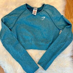 Gymshark Teal Blue Women's Long Sleeve Crop Top